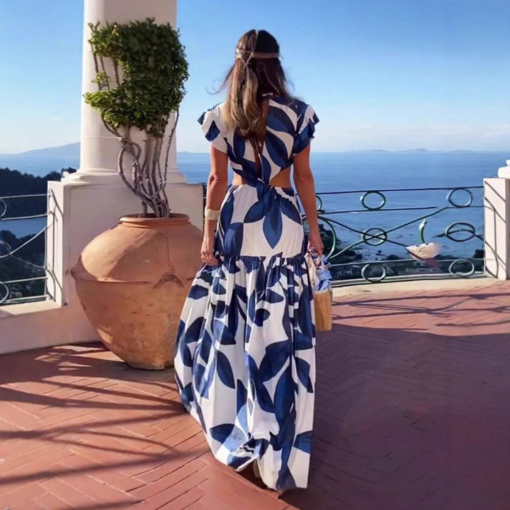 Damen Maxi-Kleid mit raffinierten Cut-Out-Details und voluminösen Rüschen Drune