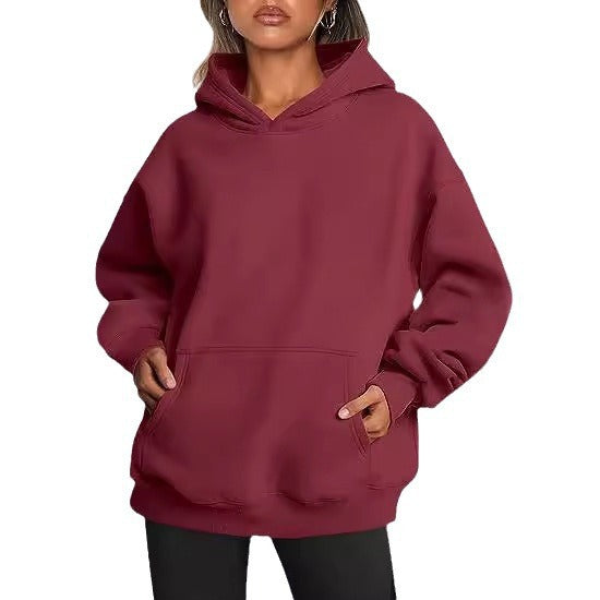 Damen nan Oversize Kapuzenpullover aus weicher Baumwollmischung mit Kängurutasche Drune