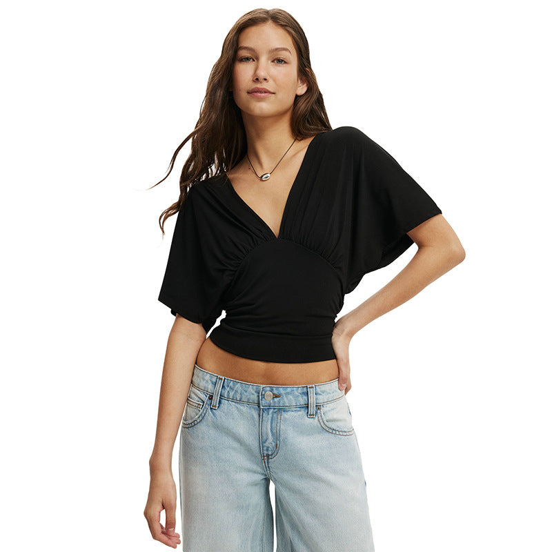 Damen elegantes Oberteil mit lässigem Schnitt und modischem V-Ausschnitt Drune