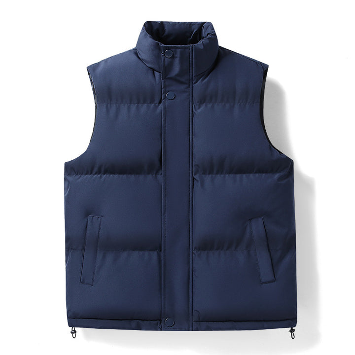 Herren warme gesteppte Outdoor-Weste mit hohem Stehkragen, verdeckter Druckknopfleiste und verstellbarem Saum Drune