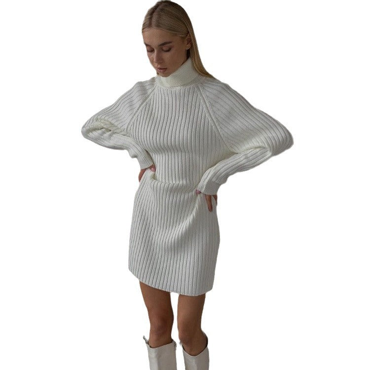 Damen Strickkleid mit hohem Kragen und großen Ärmeln Drune