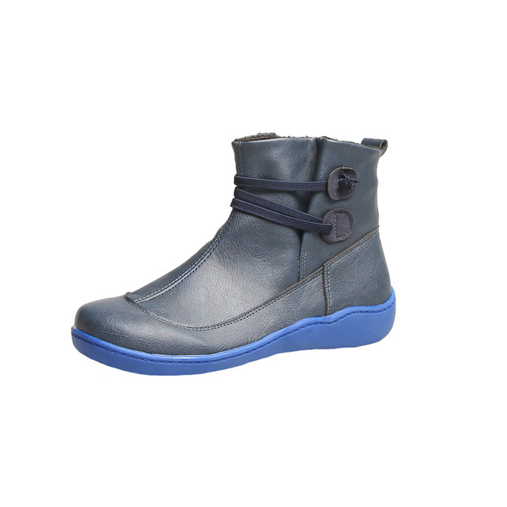 Damen nan gefütterte knöchelhohe Winterstiefelette mit elastischem Zierriemen, dekorativen Knopfdetails und rutschfester Leichtsohle Drune