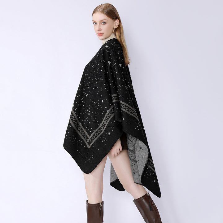 Damen Oversize-Umhangcape aus Wollmix mit zweifarbiger Wendestruktur Drune