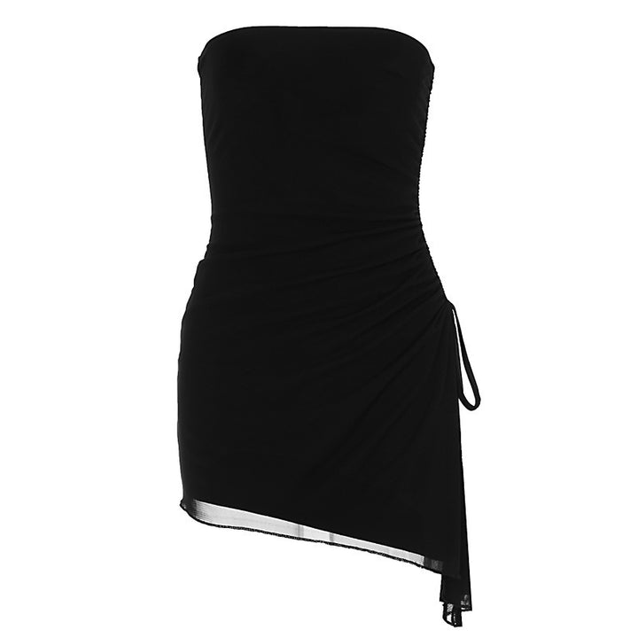 Damen Off-Shoulder Mini-Kleid mit asymmetrischem Saum und Raffung Drune