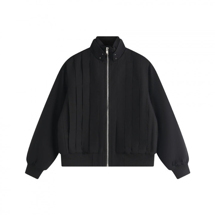 Unisex Boxy-Blousonjacke mit vertikalen Kellerfalten, Stehkragen und Reißverschluss Drune