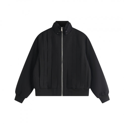 Unisex Boxy-Blousonjacke mit vertikalen Kellerfalten, Stehkragen und Reißverschluss Drune