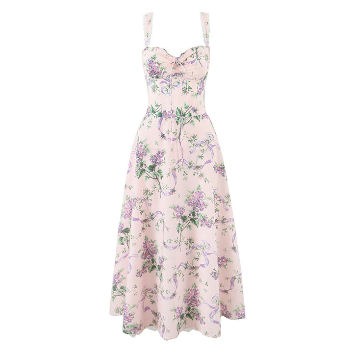 Damen Maxikleid mit floralen Rüschen und schwingendem Saum Drune