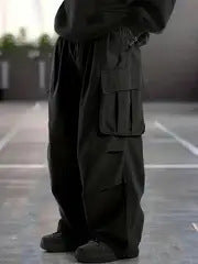 Herren Oversize-Baggy-Cargohose im Urban-Utility-Stil mit elastischem Tunnelzugbund und Mehrfachklappentaschen Drune