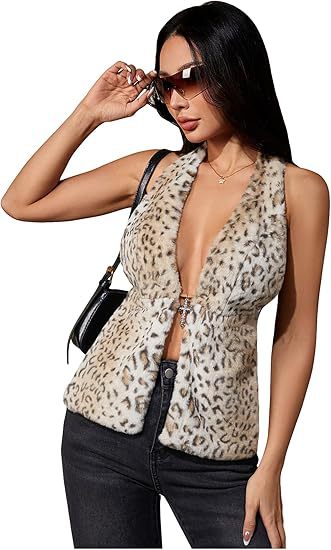 Damen Ärmelloses Cropped-Kunstpelz-Set mit Minirock und flauschigen Stulpen Drune