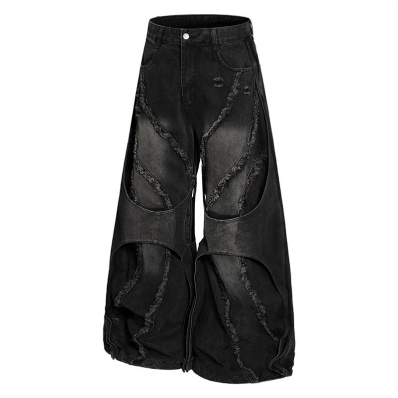 Damen weite Destroyed-Denim Culotte mit Lagenoptik und Fransenapplikation Drune