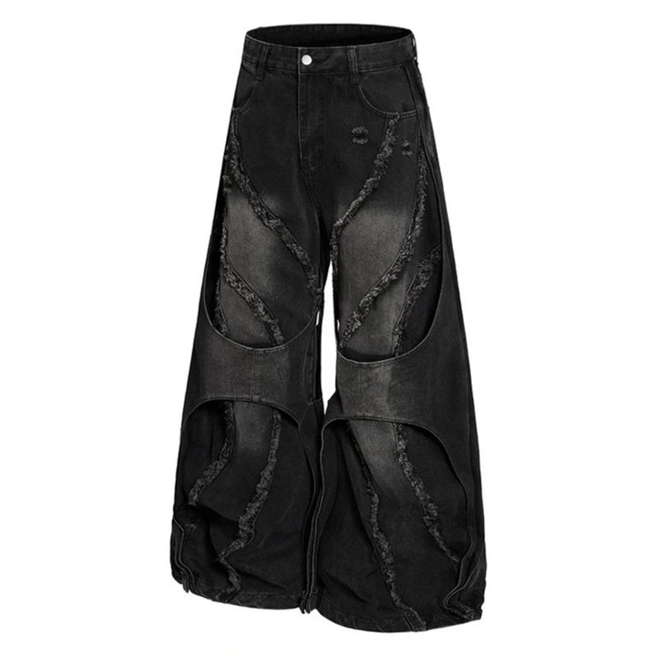Damen weite Destroyed-Denim Culotte mit Lagenoptik und Fransenapplikation Drune