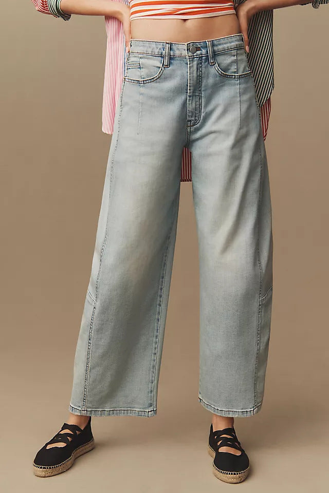 Damen weite Denim-Hose im modernen Schnitt mit hohem Bund Drune