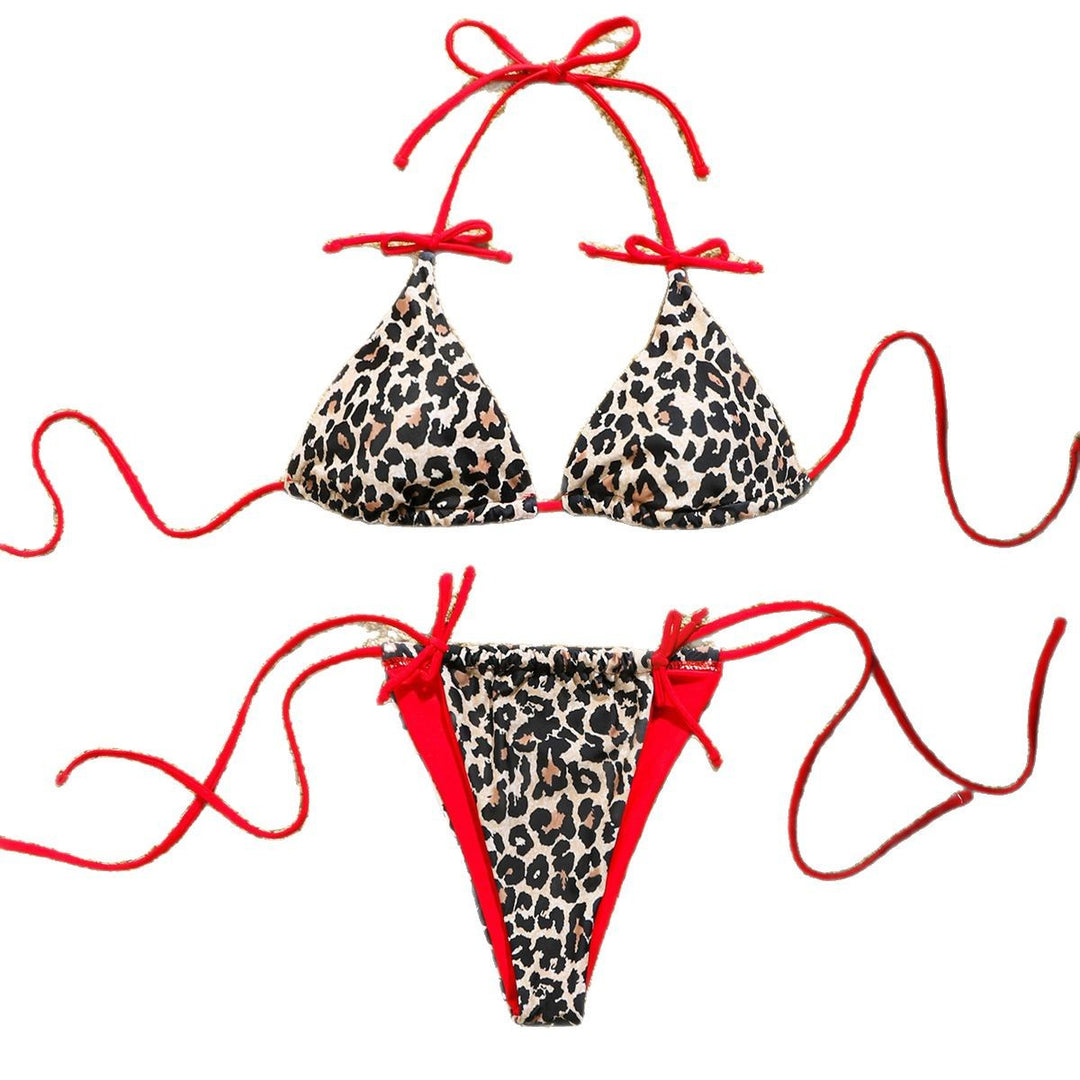 Damen Triangel-Bikini mit verspieltem Leopardenmuster und verstellbaren Bändern Drune