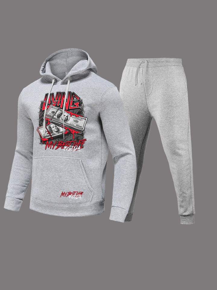 Herren sportliches Hoodie- und Jogginghose-Set mit auffälligem Grafikdruck Drune
