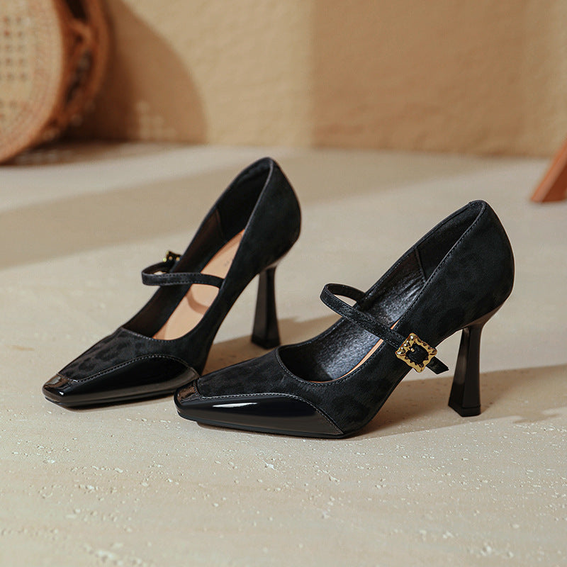 Damen elegante Mary Jane Pumps mit charakteristischem Blockabsatz und dekorativem Riemen Drune