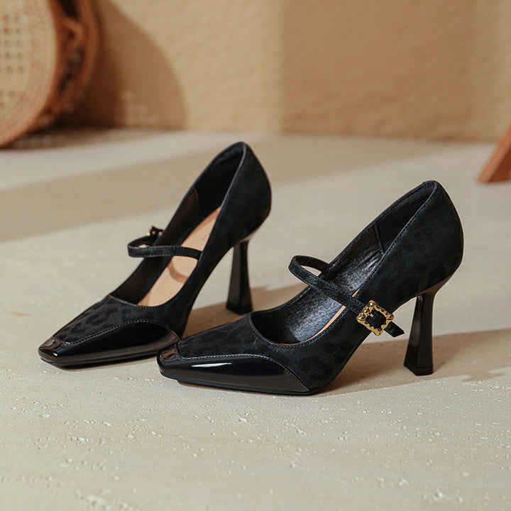 Damen elegante Mary Jane Pumps mit charakteristischem Blockabsatz und dekorativem Riemen Drune