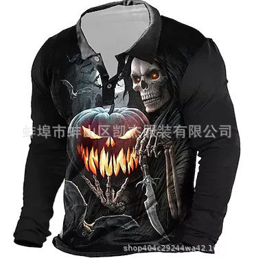 Herren Langarmshirt mit kreativem Gruselmotiv und atmungsaktiver Funktion Drune
