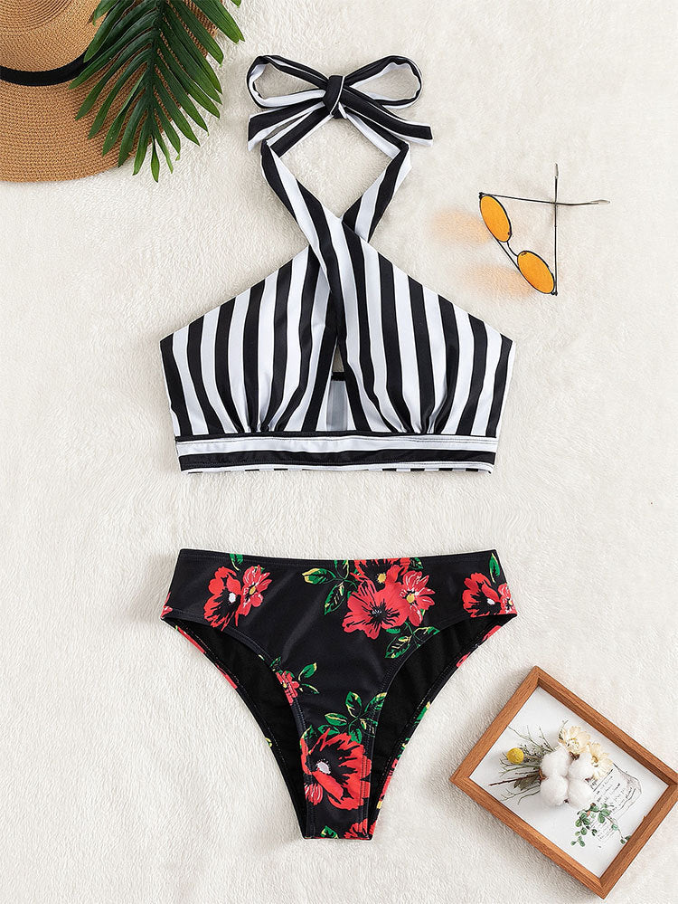 Damen Hoch tailliertes Bikini-Set mit asymmetrischem Oberteil Drune