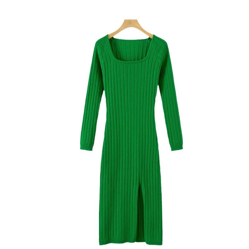 Damen Langarmstrickkleid mit modischem Rippenmuster Drune