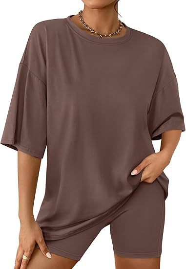 Damen Relaxed Fit Oversized T-Shirt und Biker-Shorts-Set Drune