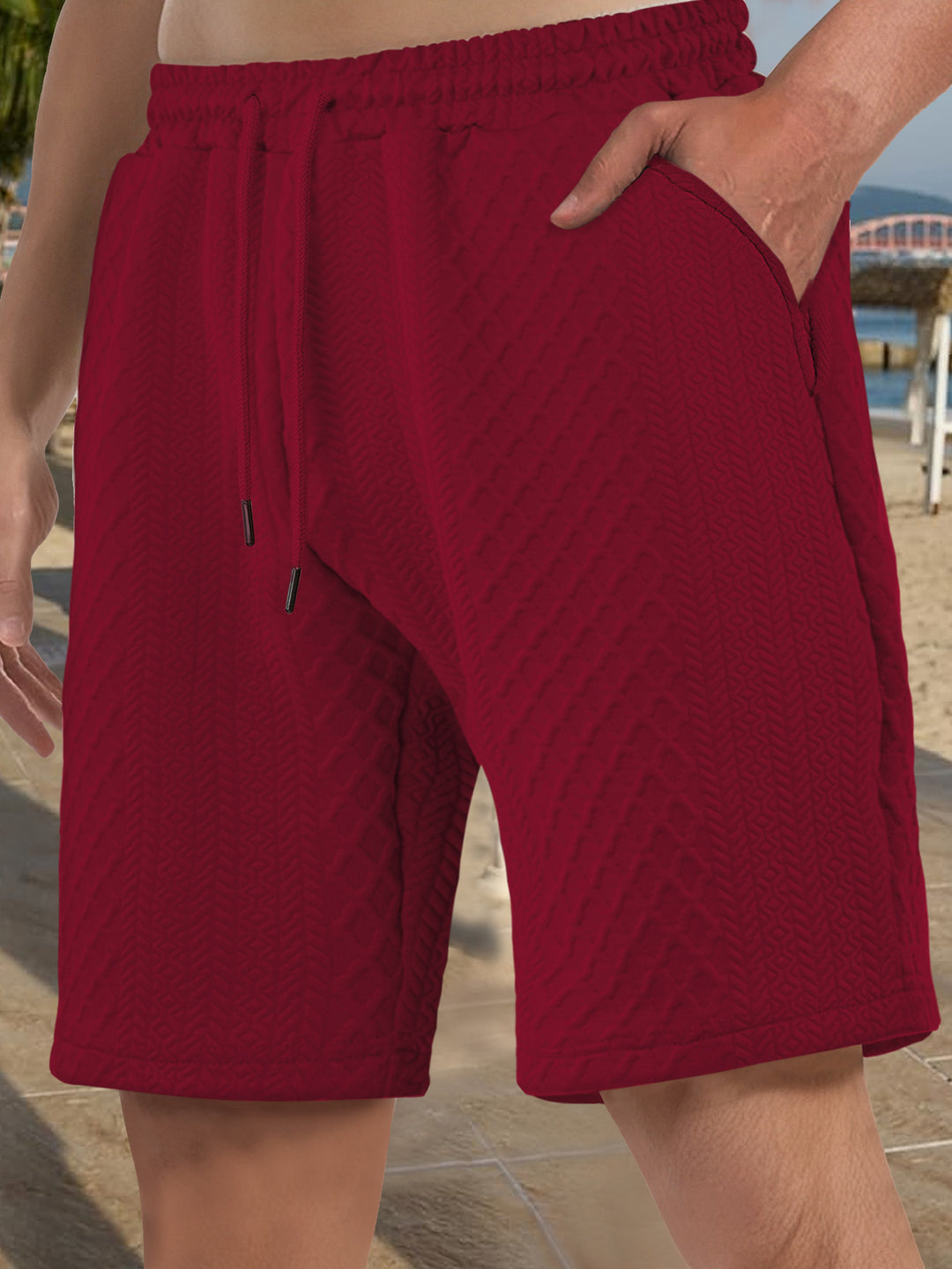 Herren nan strukturierte Strand-Bermuda aus Waffeljersey mit elastischem Kordelbund und schrägen Eingrifftaschen Drune