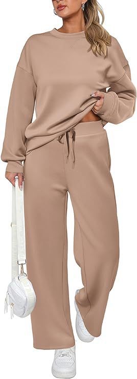 Damen nan zweiteiliges French-Terry Lounge-Set mit oversized Rundhals-Pullover und weitem Highwaist-Jogger Drune