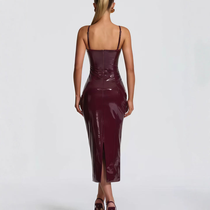 Damen Bodycon-Kleid mit trägerlosem Design und glänzender Oberfläche Drune