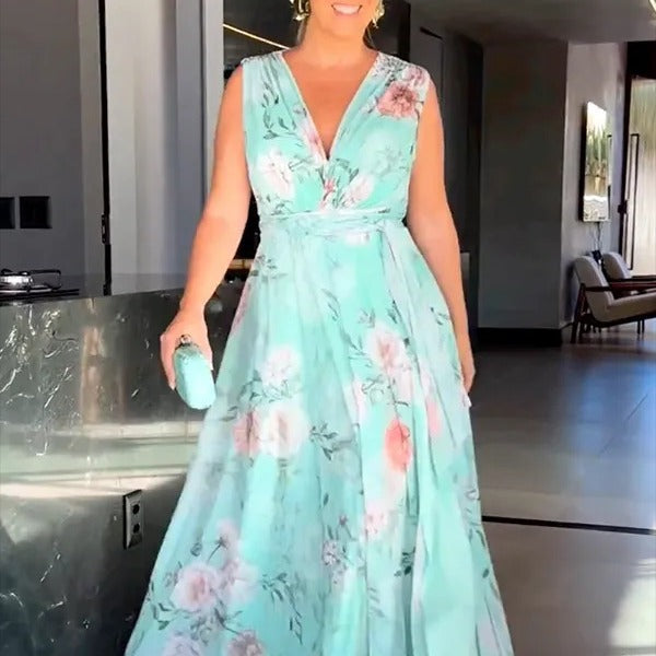 Damen Maxikleid mit fließendem Chiffon und romantischer Blumenstickerei Drune