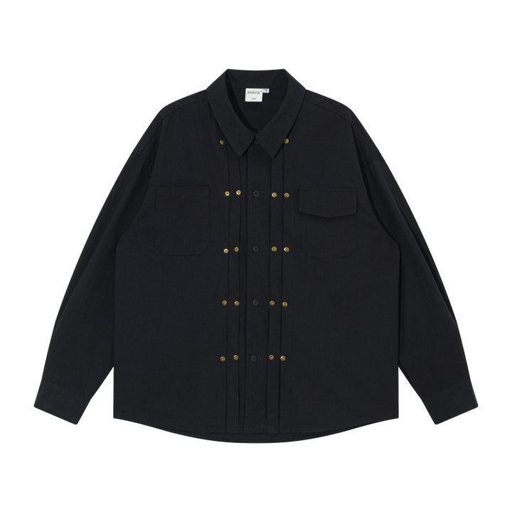 Herren Oversize-Hemdjacke im Workwear-Stil mit Ziersteppungen und Metallnieten Drune