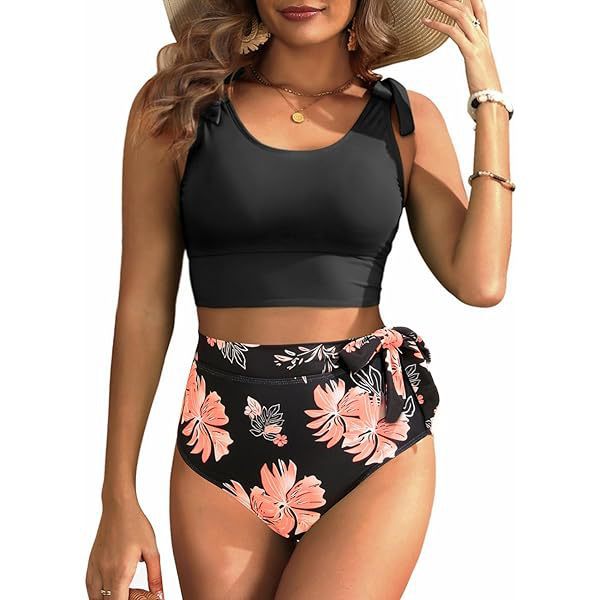 Damen Hochtailliertes Bikini-Set mit knotenverziertem Oberteil Drune