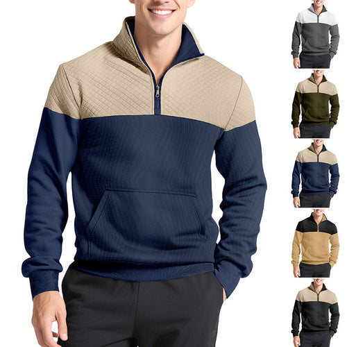 Herren nan Schulterpaneel-Halbzip-Sweatpullover mit gesteppter Schulterpartie und Kängurutasche Drune