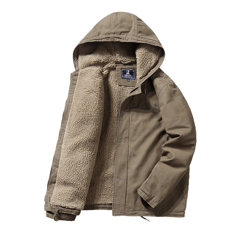 Herren Thermoisolierter Canvasparka mit vollem Sherpa-Innenfutter und Kapuze Drune
