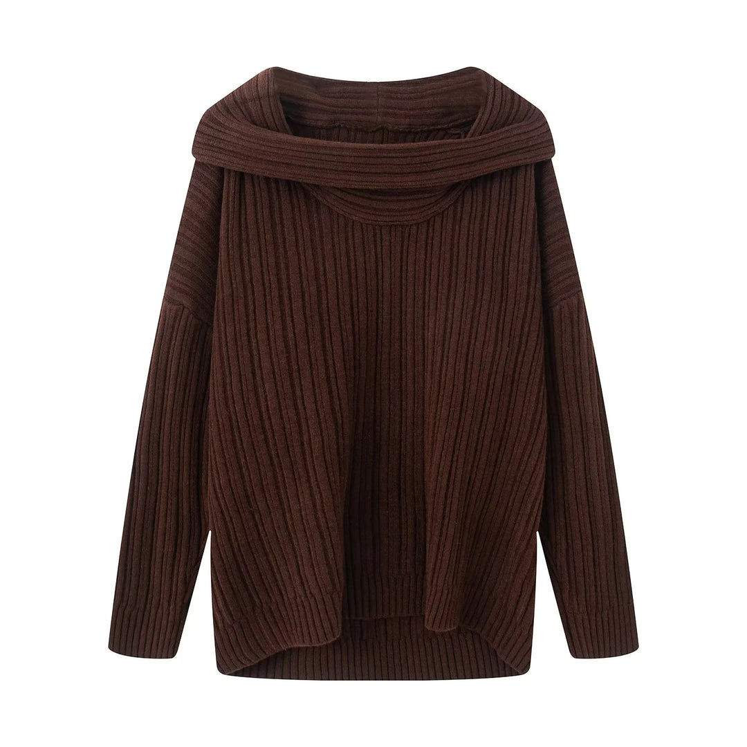 Damen nan Oversize-Rippstrick-Pullover mit weitem Rollkragen und überschnittener Schulter Drune