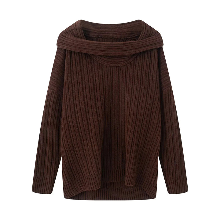Damen nan Oversize-Rippstrick-Pullover mit weitem Rollkragen und überschnittener Schulter Drune