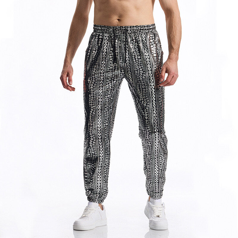 Herren Tapered Jogginghose mit elastischem Bund, Kordelzug und metallischem Kreisprint Drune