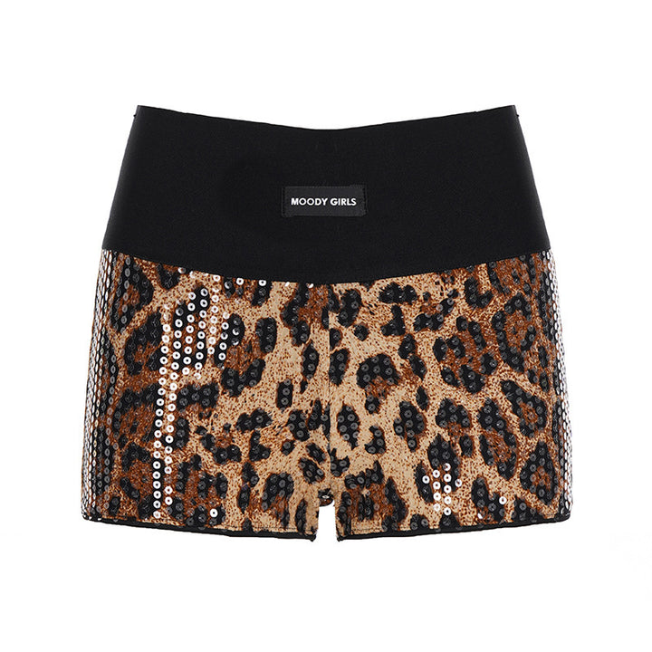 Damen Glitzernde Leoparden-Shorts mit elastischem Bund und stylischem Design Drune