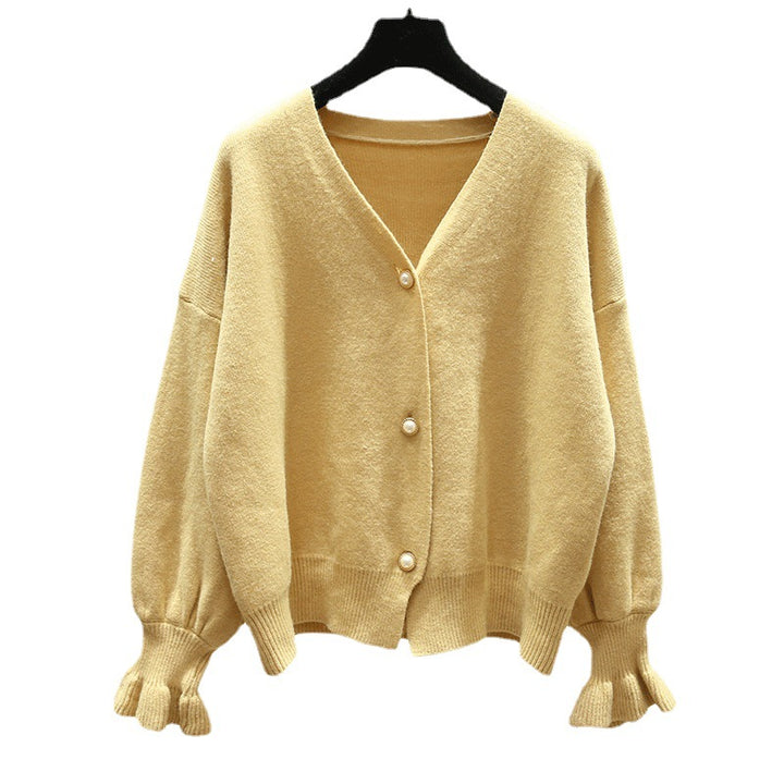 Damen Strickjacke mit Perlenknöpfen und weitem Schnitt Drune