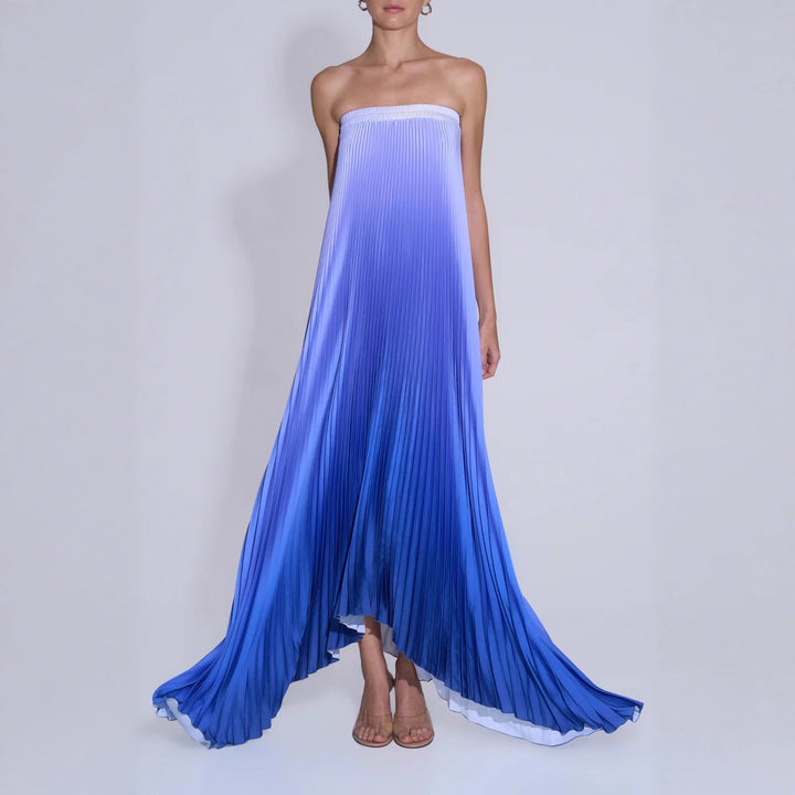 Damen Maxi-Kleid mit kunstvollem Plissee-Design und floralem Druck Drune