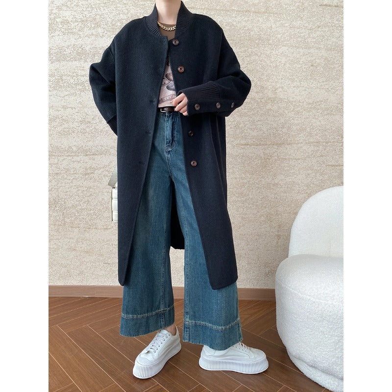 Damen langgeschnittener Strickmantel mit praktischen Knöpfen und elegantem Design Drune