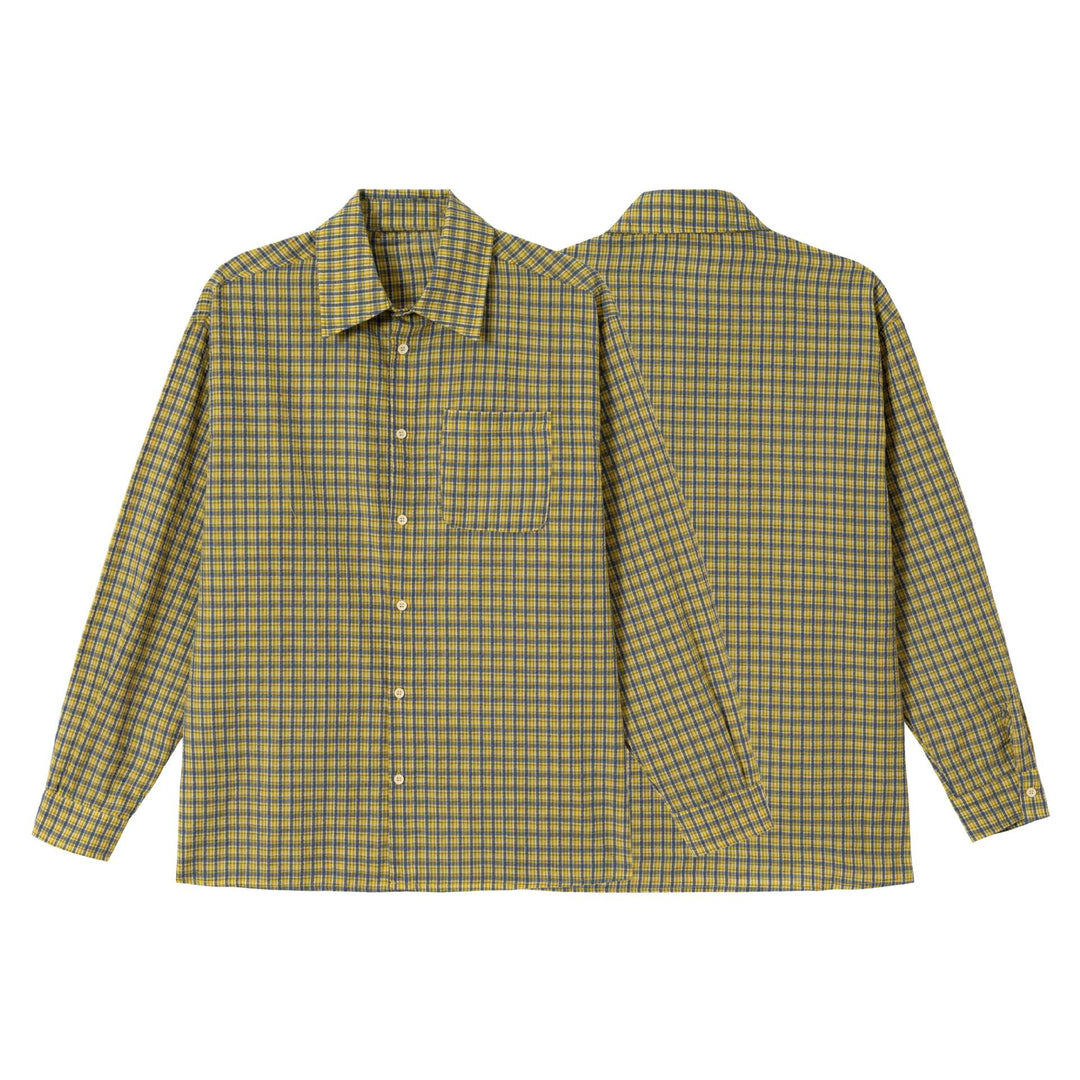 Herren Karriertes Oversized Baumwollhemd mit Kentkragen und Brusttasche Drune