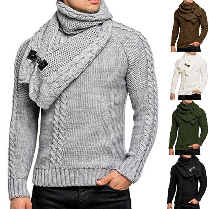 Herren nan Strickpullover mit überlappendem Schalkragen und Schnallenverschluss Drune