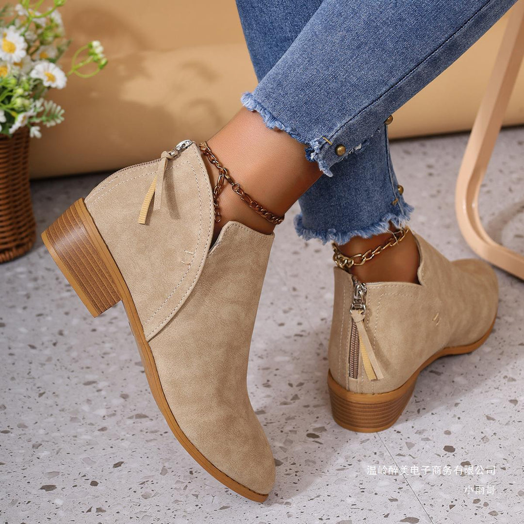 Damen elegante Stiefeletten mit modischem Slip-On Design und komfortablem Blockabsatz Drune