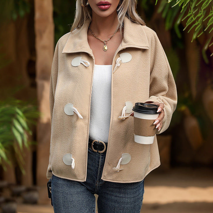 Damen Fleecejacke mit dekorativen Knöpfen und seitlichen Taschen Drune