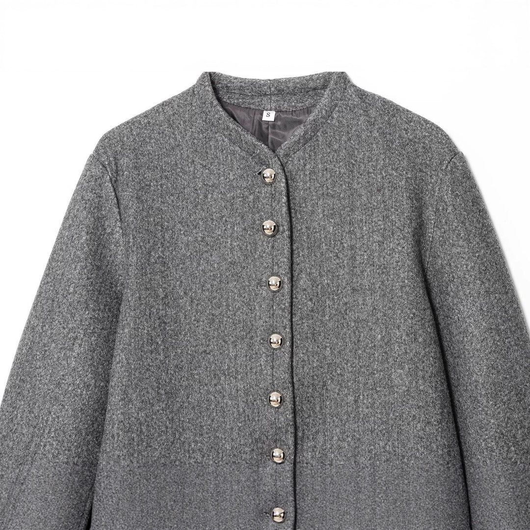 Damen Kurze Boxy‑Wollmix‑Jacke mit Rundhals und dekorativen Metallknöpfen Drune
