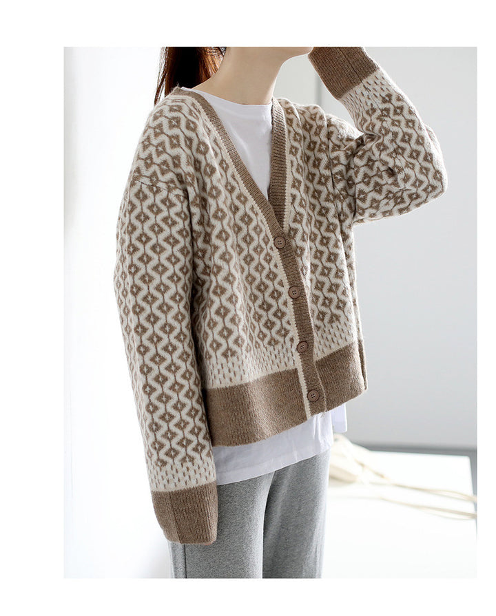 Damen Strickjacke mit geometrischem Design und Knopfverschluss Drune
