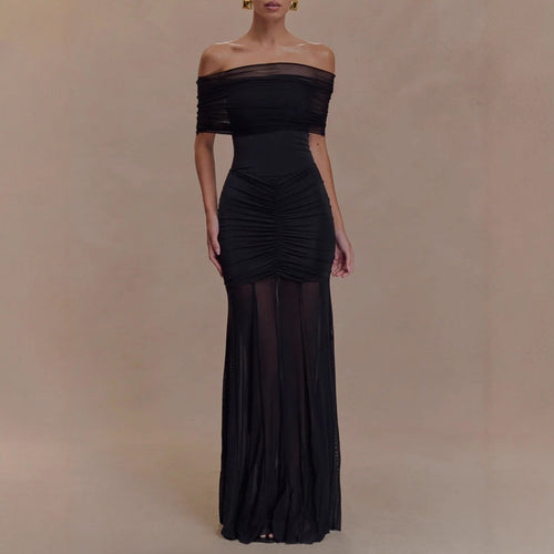Damen nan schulterfreies Abendkleid mit figurbetontem Jersey-Unterkleid und transparenter Chiffon-Überrock Drune