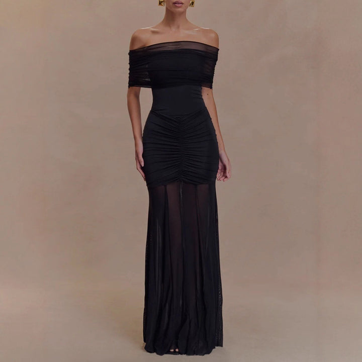 Damen nan schulterfreies Zweiteiler-Abendkleid mit gerafftem Minikleid und transparentem Bodenrock Drune