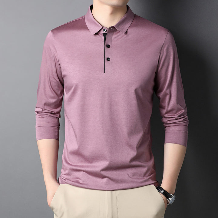 Herren Langarm-Polohemd mit modernem Kragen und feiner Textur Drune