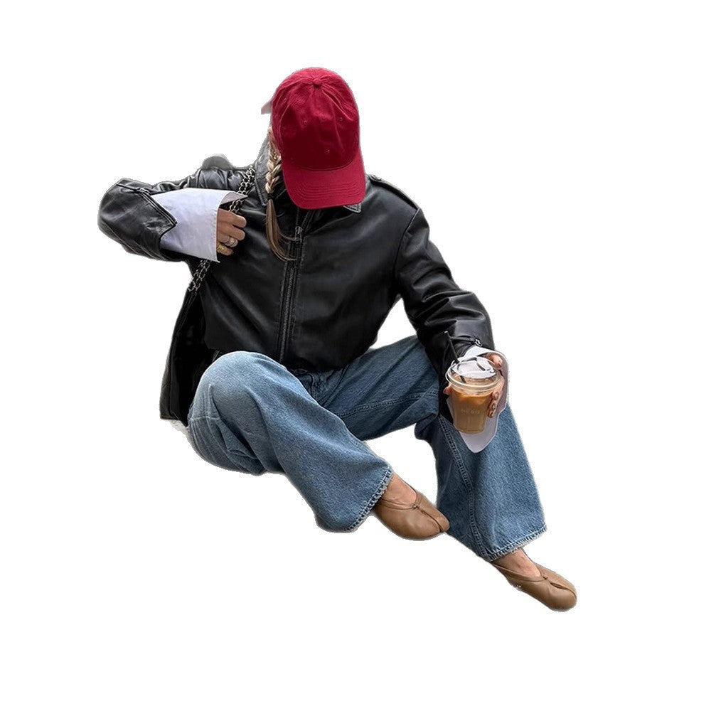 Damen Kurzblouson im Layering-Look aus Lederimitat mit überlangem Hemdärmel-Detail Drune
