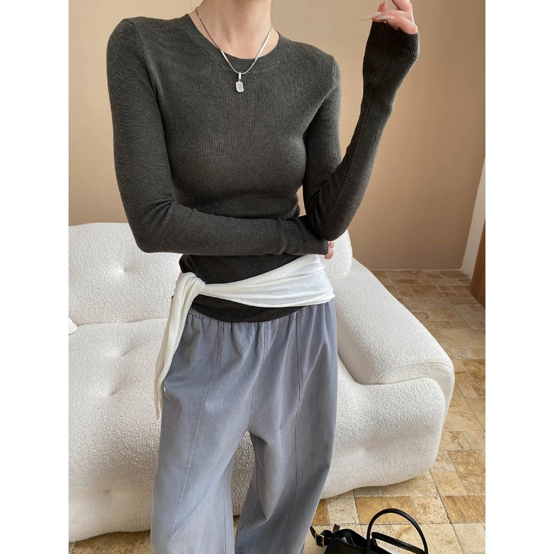 Damen figurbetontes Langarmshirt mit Rippstruktur Drune